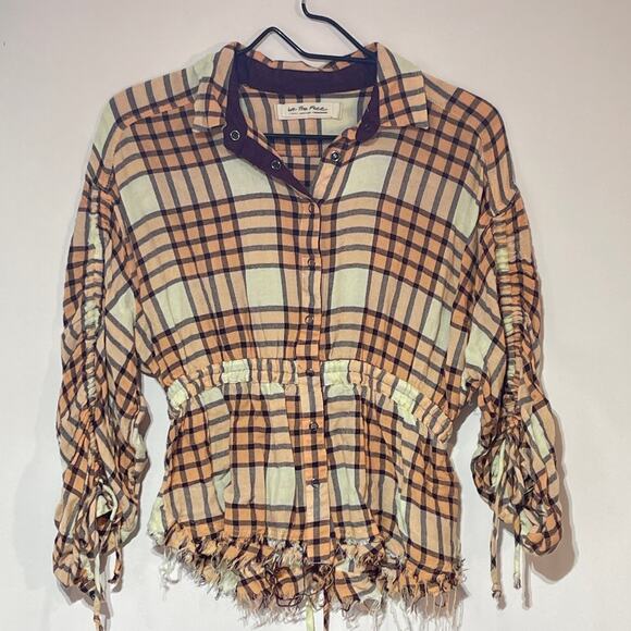 We The Free People Pacific Dawn Top Womens XS Peach Tree Combo Drawstring Shirt - Picture 2 of 12